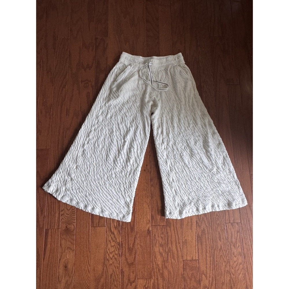Free People Wait A Minute Wide Leg Lounge Cropped Pants in Cream Medium - Picture 1 of 10